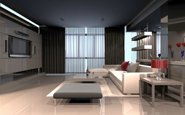 Серый цвет в интерьере гостиной в стиле хай тек