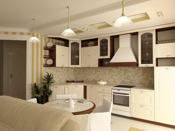 Белая мебель для кухни гостиной